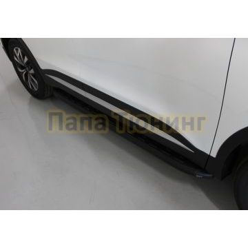 Пороги алюминиевые с пластиковой накладкой (карбон черные) 1720 мм ТСС для Chery Tiggo 7 PRO MAX 2025-