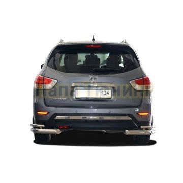 Защита заднего бампера угловая двойная Папа Тюнинг d76/42 для Nissan Pathfinder 2015-