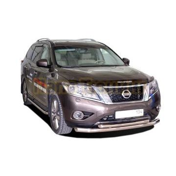 Защита переднего бампера двойная Папа Тюнинг d76/60 для Nissan Pathfinder 2015-