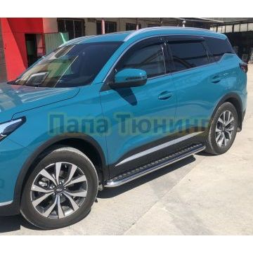 Пороги с накладным листом Папа Тюнинг d53 для Chery Tiggo 7L 2025-
