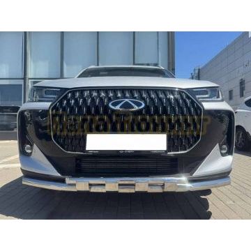 Защита переднего бампера двойная с перемычками Папа Тюнинг d60/42 для Chery Tiggo 7L 2025-