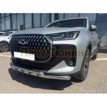 Защита переднего бампера двойная с перемычками Папа Тюнинг d60/42 для Chery Tiggo 7L 2025-