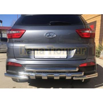 Защита заднего бампера G тройная d60/60/60 Папа Тюнинг для Hyundai Creta 2016-2021