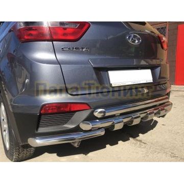 Защита заднего бампера G тройная d60/60/60 Папа Тюнинг для Hyundai Creta 2016-2021