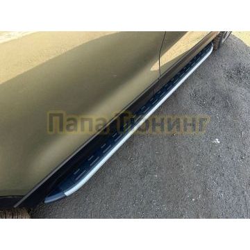 Пороги алюминиевые с пластиковой накладкой (карбон серебро) 2020 мм ТСС для Rox 01 2024-