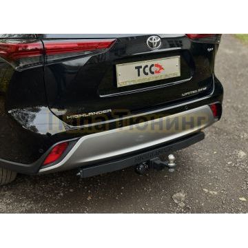 Фаркоп (Black надпись Highlander, шар E нерж.) ТСС для Toyota Highlander IV 2019- (Китай)
