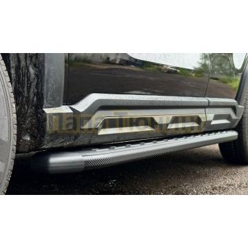 Пороги алюминиевые с пластиковой накладкой (карбон черные) 1720 мм ТСС для Haval H3 2024-