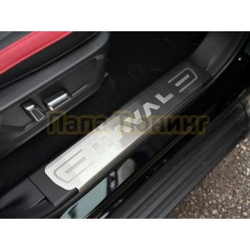 Накладки на пластиковые пороги (лист шлифованный надпись HAVAL) 4шт ТСС для Haval H3 2024-