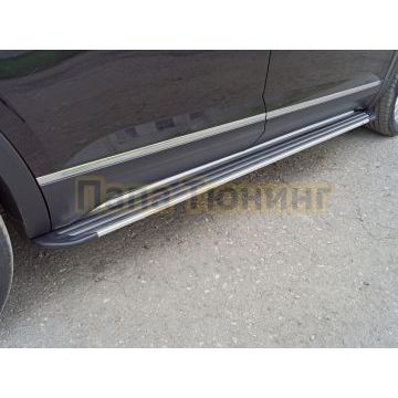 Пороги алюминиевые "Slim Line Silver" 2020 мм ТСС для Volkswagen Teramont Pro 2025- (Китай)