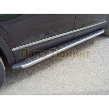Пороги алюминиевые с пластиковой накладкой (карбон серебро) 2020 мм ТСС для Volkswagen Teramont Pro 2025- (Китай)