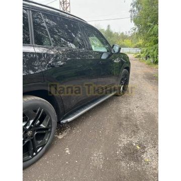 Пороги алюминиевые с пластиковой накладкой (карбон серые) 2020 мм ТСС для Volkswagen Teramont Pro 2025- (Китай)