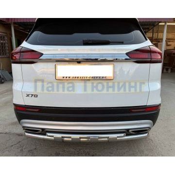 Защита заднего бампера двойная с перемычками  Папа Тюнинг d60/42 для BELGEE X70 2024-