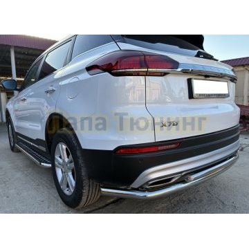 Защита заднего бампера угловая большая двойная Папа Тюнинг d60/42 для BELGEE X70 2024-