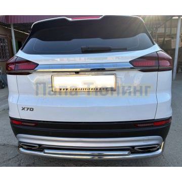 Защита заднего бампера угловая большая двойная Папа Тюнинг d60/42 для BELGEE X70 2024-