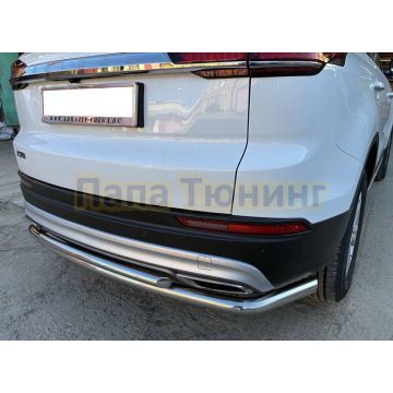 Защита заднего бампера угловая большая двойная Папа Тюнинг d60/42 для BELGEE X70 2024-