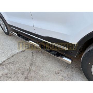 Пороги труба с проступью Папа Тюнинг d76 для BELGEE X70 2024-