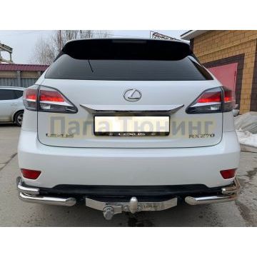 Защита заднего бампера уголки двойные Папа Тюнинг d60/42 для Lexus RX270/RX350/RX450h 2009-2015