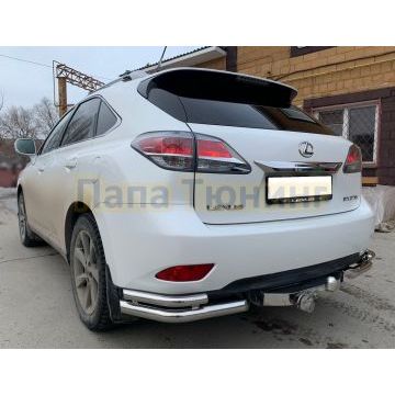 Защита заднего бампера уголки двойные Папа Тюнинг d60/42 для Lexus RX270/RX350/RX450h 2009-2015