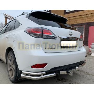 Защита заднего бампера уголки двойные Папа Тюнинг d60/42 для Lexus RX270/RX350/RX450h 2009-2015