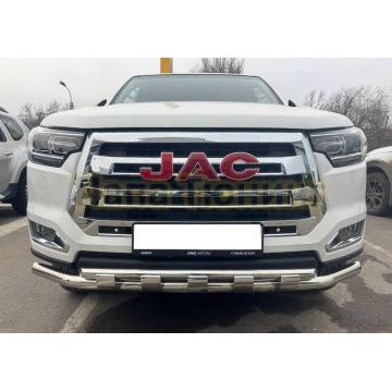 Защита переднего бампера двойная с перемычками Папа Тюнинг d60/42 для JAC T8 Pro 2020-