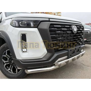 Защита переднего бампера двойная с перемычками Папа Тюнинг d60/42 для CHANGAN Hunter Plus 2022-