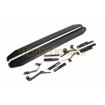 Пороги алюминиевые Rival Black-Premium для Nissan Navara 2005-2015