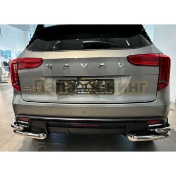Защита заднего бампера  угловая двойная Папа Тюнинг d60/42 для HAVAL Jolion 2024-