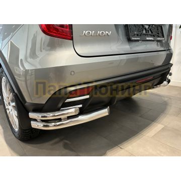Защита заднего бампера  угловая двойная Папа Тюнинг d60/42 для HAVAL Jolion 2024-