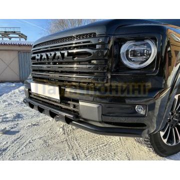 Защита передего бампера с перемычками с покрытием "раптор" Папа Тюнинг d60/42 для HAVAL H9 2024-
