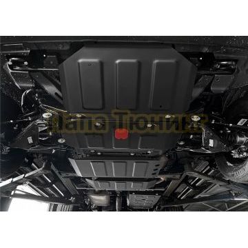 Комплект защит радиатора + картера + КПП + РК + бака + комплект крепежа АвтоБРОНЯ Сталь для Jac T9 V - 2.0. АКПП полный 2024-