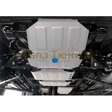 Комплект защит радиатора + картера + КПП + РК + бака + комплект крепежа Rival Алюмний для Jac T9 V - 2.0. АКПП полный 2024-