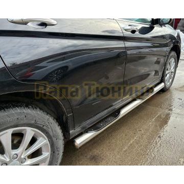 Пороги труба с проступью Папа Тюнинг d76 для HAVAL M6 2023-