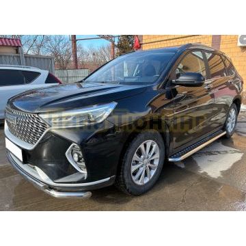 Пороги с накладным листом Папа Тюнинг d53 для HAVAL M6 2023-