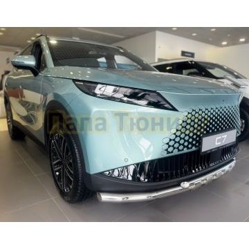 Защита переднего бампера двойная с перемычками Папа Тюнинг d60/42 для Chery Omoda C7 2025-