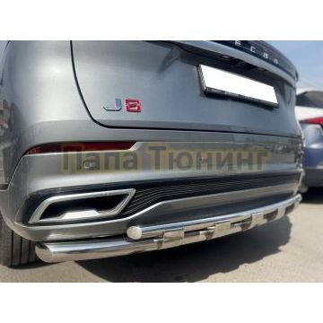 Защита заднего бампера двойная с перемычками Папа Тюнинг d60/42 для JAECOO J8 2024-