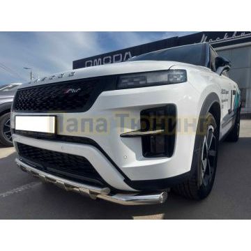 Защита переднего бампера двойная с перемычками Папа Тюнинг d60/42 для JAECOO J7 2025- Рестайлинг