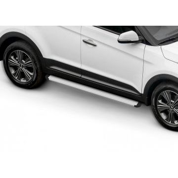 Пороги алюминиевые Slim Line Silver для Hyundai Creta 2016-2021