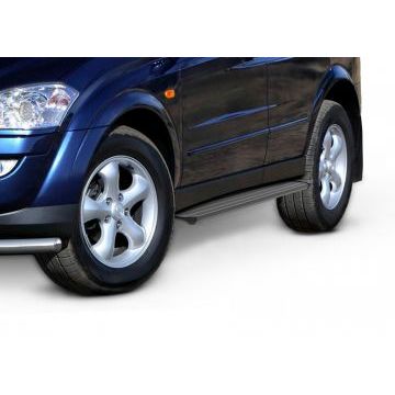 Пороги алюминиевые Slim Line Black для SsangYong Kyron 2007-2015