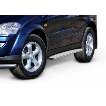 Пороги алюминиевые Slim Line Silver для SsangYong Kyron 2007-2015