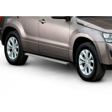 Пороги алюминиевые Slim Line Silver на 5 дверей для Suzuki Grand Vitara 2005-2015