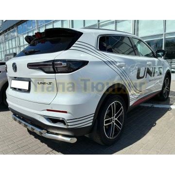 Защита заднего бампера  двойная с перемычками Папа Тюнинг d60/42 для CHANGAN UNI-S 2023-2026