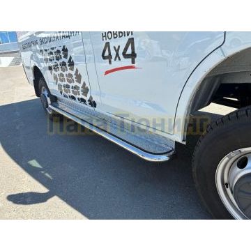 Пороги с накладным листом Папа Тюнинг d53 для ГАЗель Соболь NN 4х4 2023- (полноприводный)