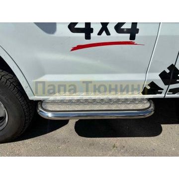 Пороги с накладным листом Папа Тюнинг d53 для ГАЗель Соболь NN 4х4 2023- (полноприводный)