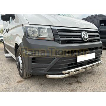Защита переднего бампера двойная с перемычками Папа Тюнинг d60/42 для Volkswagen Crafter 2017-