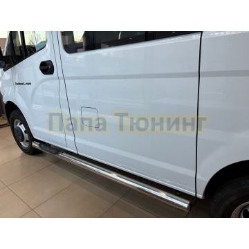 Пороги труба с проступью Папа Тюнинг d76 для ГАЗель Соболь NN 2022-