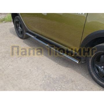 Пороги труба овальная с накладками 75х42 мм ТСС для Renault Sandero Stepway 2015-2018