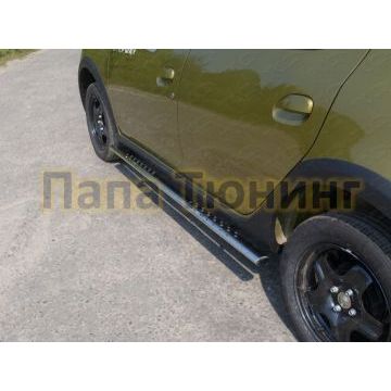 Пороги труба овальная с проступью 75х42 мм ТСС для Renault Sandero Stepway 2015-2018