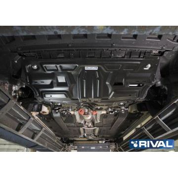 Защита картера + КПП Rival сталь 2 мм для Volkswagen Polo Sedan, V - 1.6 (85л.с., 90л.с., 105л.с., 110л.с.); 1.4 (125л.с.) 2010-