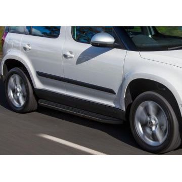 Пороги алюминиевые Rival Black-Premium для Skoda Yeti 2009-