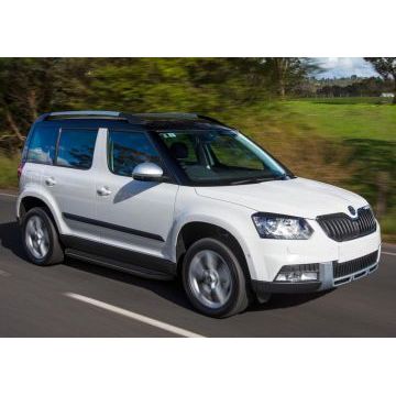 Пороги алюминиевые Rival Black-Premium для Skoda Yeti 2009-